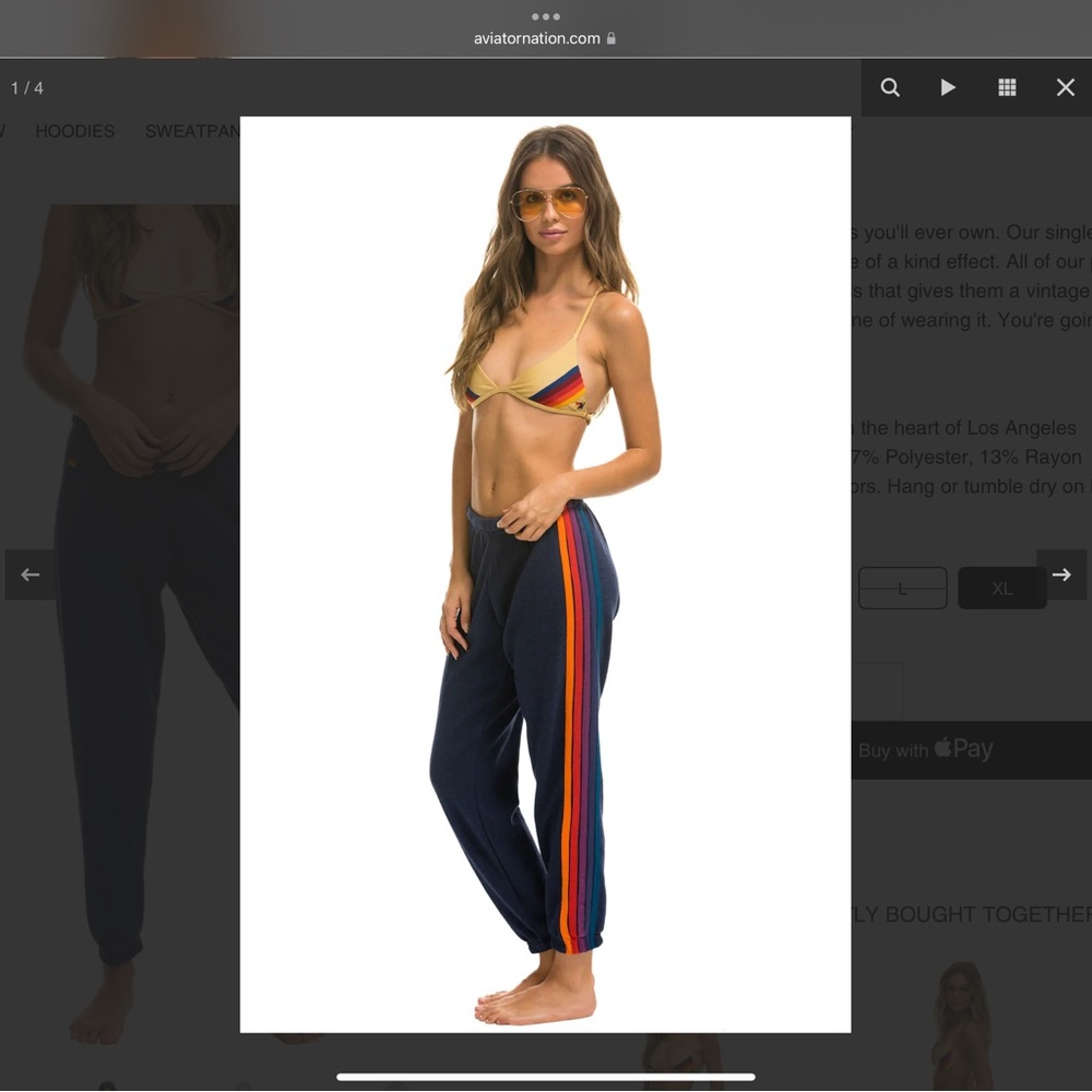 Aviator Nation WOMEN'S 5 STRIPE SWEATPANTS - NAVY // PURPLE ORANGE Size Large